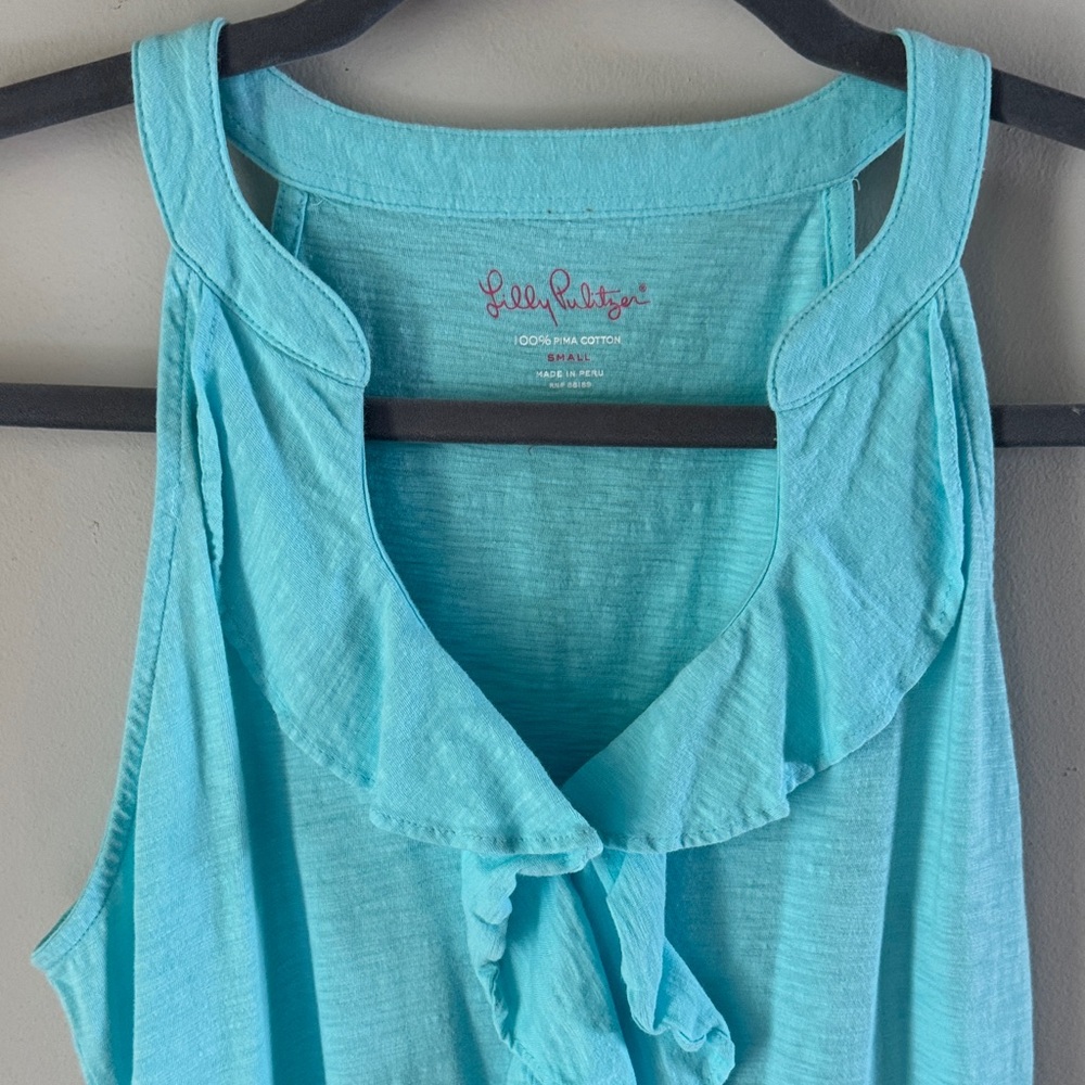 Lilly Pulitzer Aqua Ruffle Tank Top